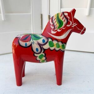 Nils Olsson Swedish 8” Hand Carved Hand Painted Wood Folk Art Dala Horse MCM 70s